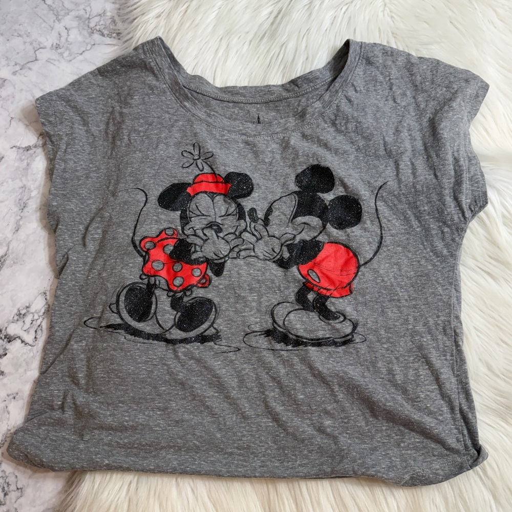 Disney Parks Minnie Mickey Mouse Glitter Scoop Neck T-shirt Womens Size Large